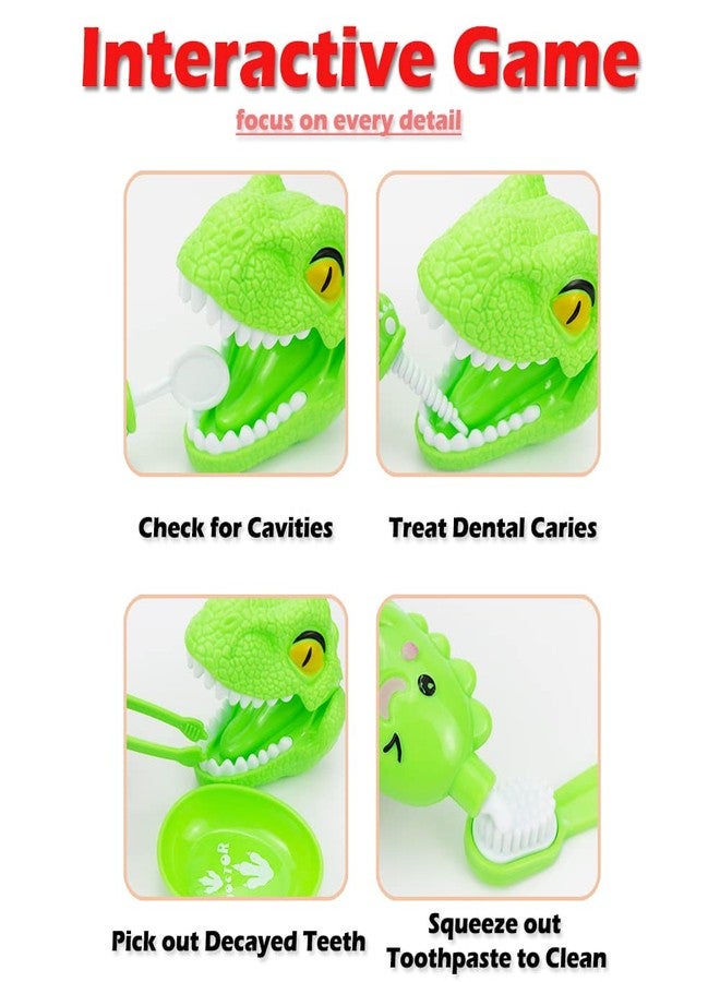 OPTSPTOY 10PCS Plastic Dinosaur Simulation Dentist Play Set Animation Medical Kit Pretend Toy for Kids Hygienic Habbit Cultivation Role Play Game for Children 5 Models 4 Colors Simple OPP Bag Packaging (Red) - Image 3